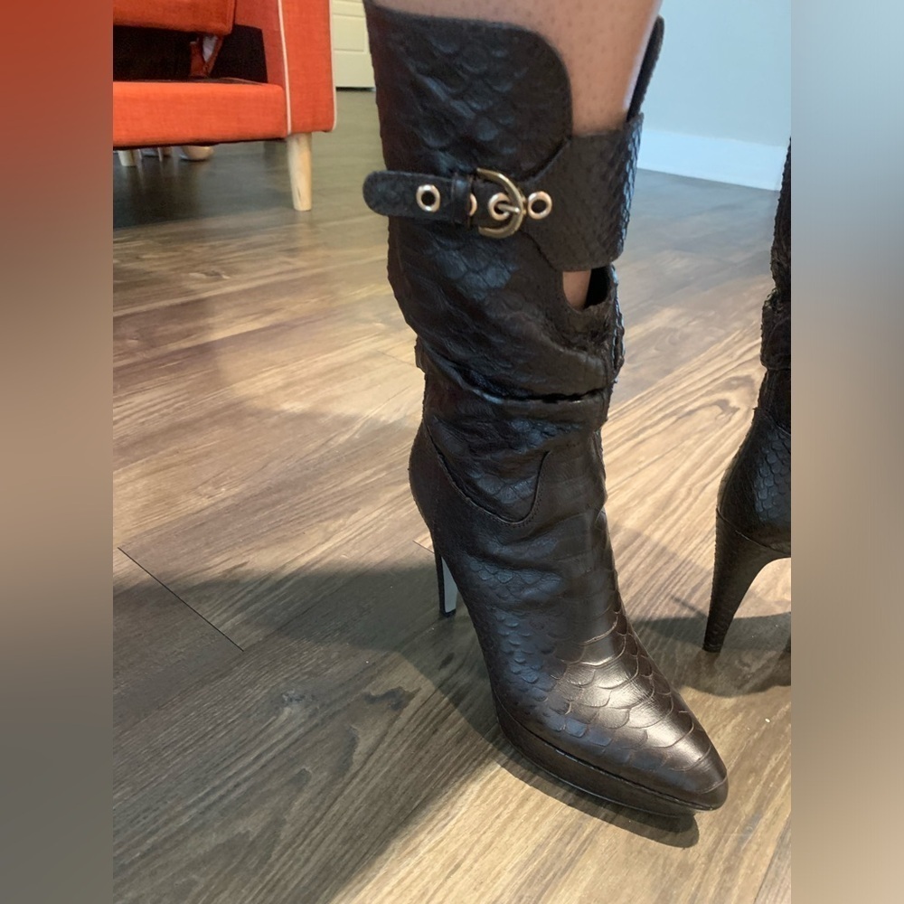 $2295 SERGIO ROSSI RARE Python Leather Dark Brown… - image 5